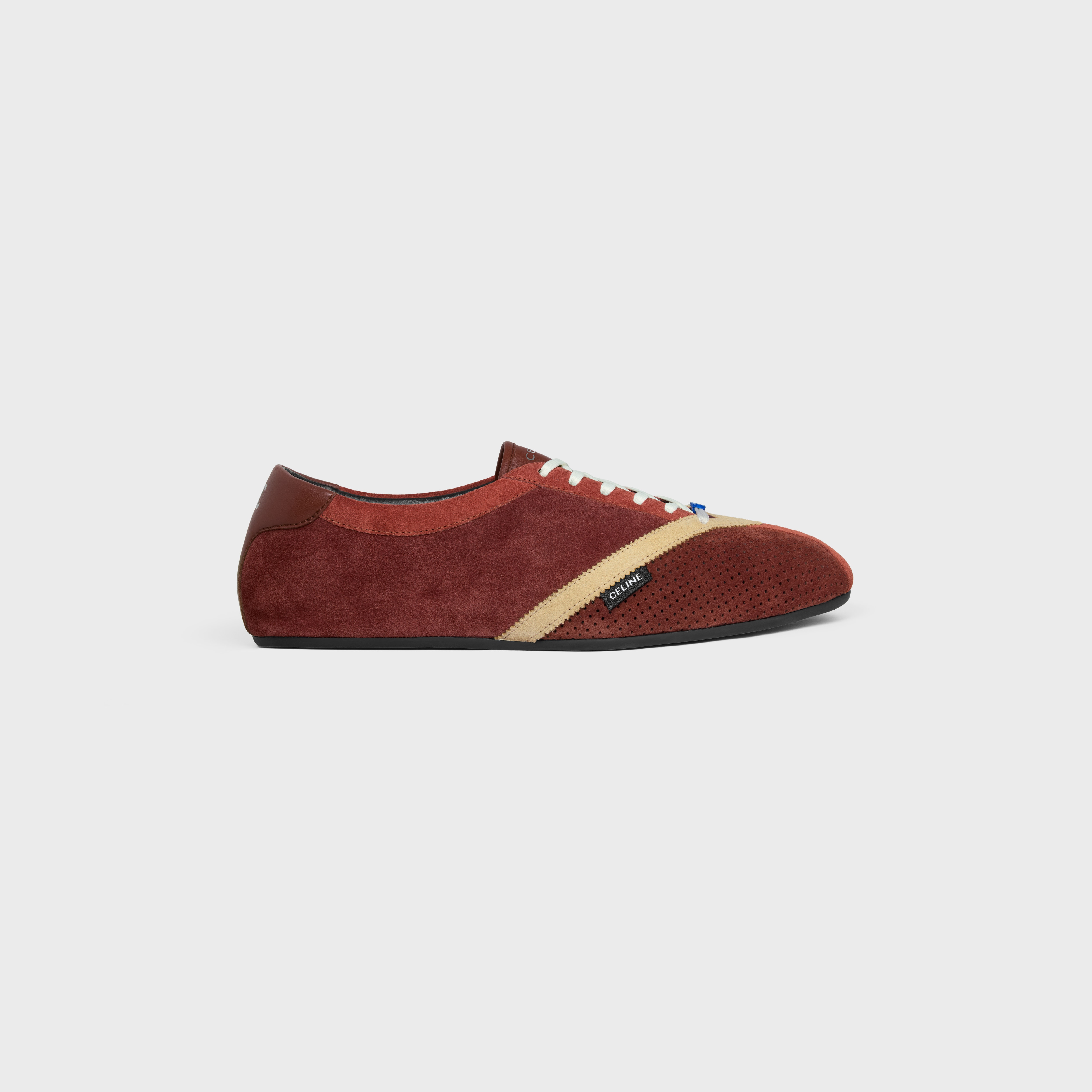 CELINE ワインレッド レザー ミュール THE FLAT SNEAKER IN SUEDE CALFSKIN AND LAMBSKIN - RUST/ECRU | CELINE